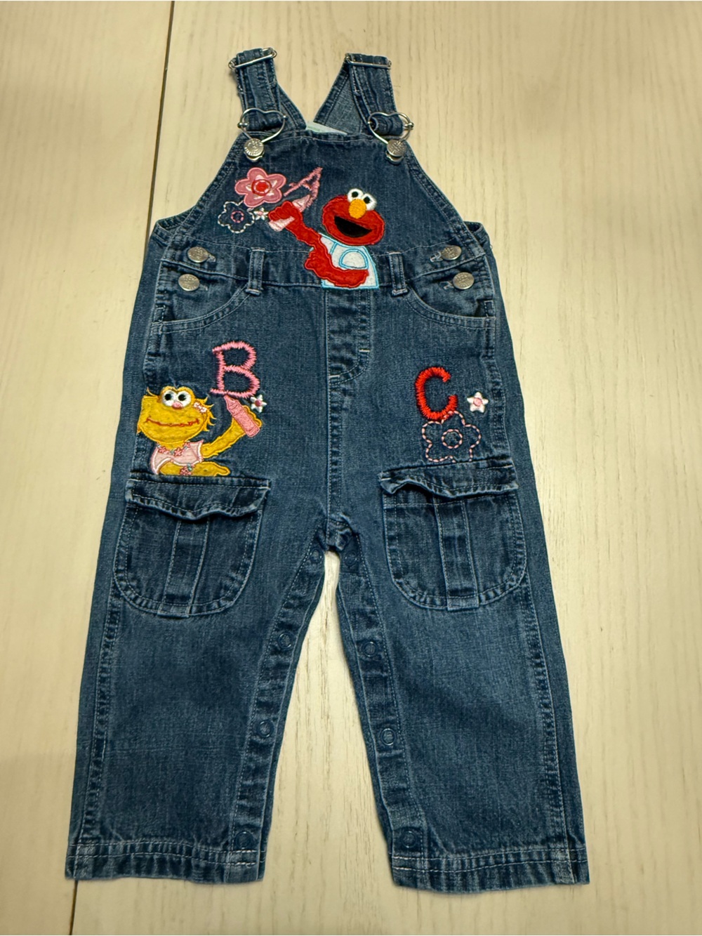 Rare Vintage 90s Toddler Sesame Street Elmo Alphabet  Denim Overalls 12 months